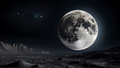 Dramatic Moonscape with Glowing Moon and Dark Lunar Surface