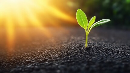 Naklejka premium A vibrant arafed plant emerges from the earth, illuminated by sunlight, showcasing the beauty of nature's growth and resilience.