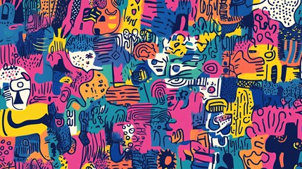 Abstract Colorful Doodle Art Featuring Diverse Shapes And Figures