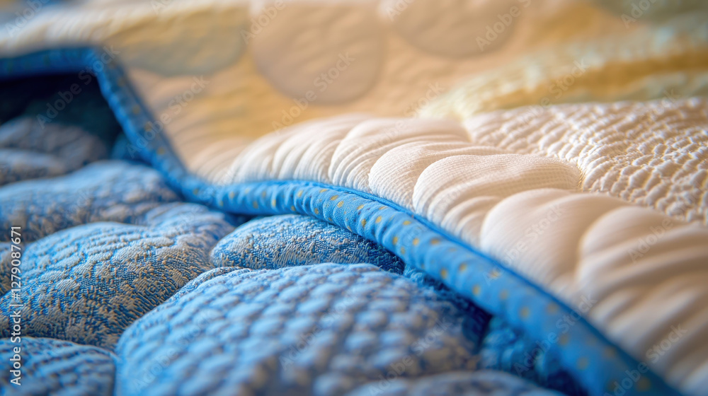Poster cozy close-up view of a child's bed with a soft comforter and inviting textures