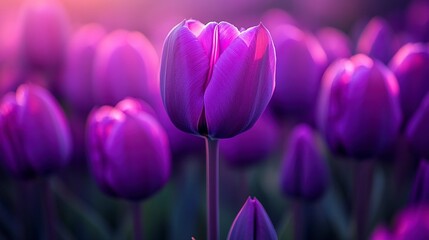 Obraz premium Violet tulips field
