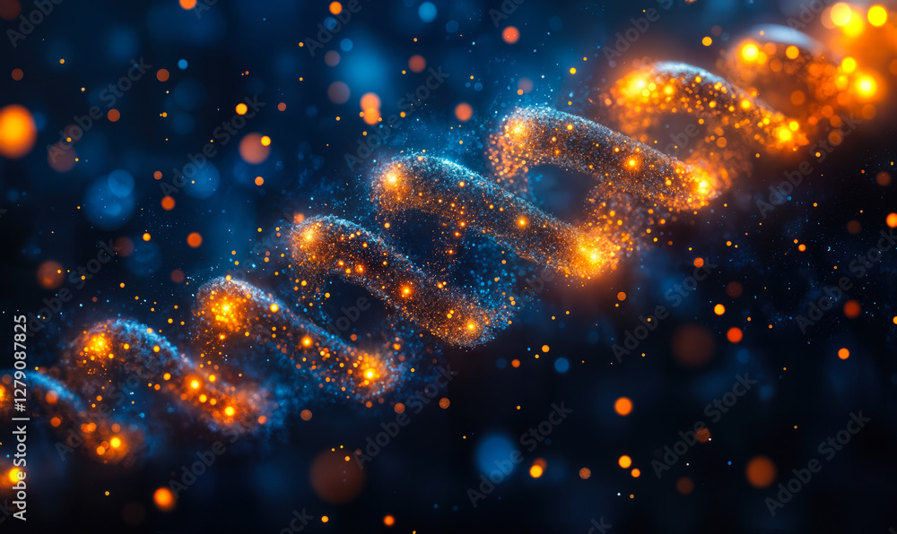 Poster glowing dna double helix with vibrant bokeh effect representing genetic science and biotechnology in