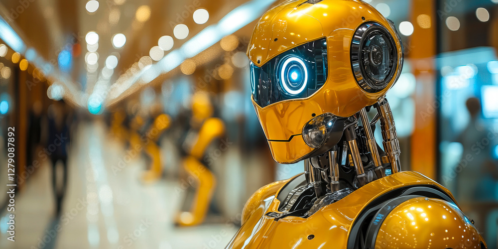 Poster advanced humanoid robot in futuristic setting showcasing cutting-edge robotics and artificial intell
