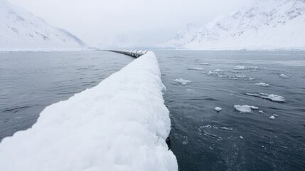 Obraz premium Frozen pipeline in arctic landscape, industrial infrastructure in frigid environment. Possible use Stock photo