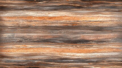 Naklejka premium A textured surface featuring horizontal stripes in rich browns, oranges, and grays, resembling natural stone or wood.