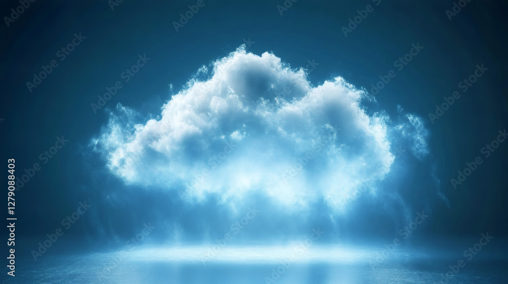Aufkleber cloud computing technology concept: luminous cloud hovering over dark blue backdrop, symbolizing dig