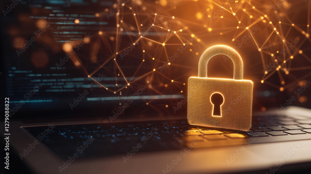 Leinwandbilder protecting sensitive information with strong encryption and advanced cybersecurity measures on a lap