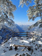 winter landscape with mountains and lake