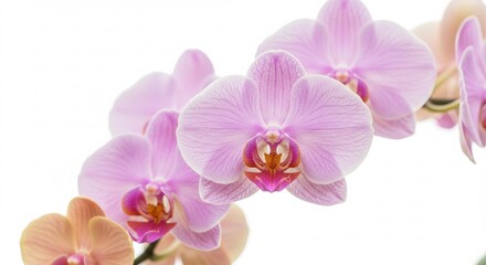 Obraz premium Stunning orchids in pastel hues, isolated for a sophisticated wedding card design.