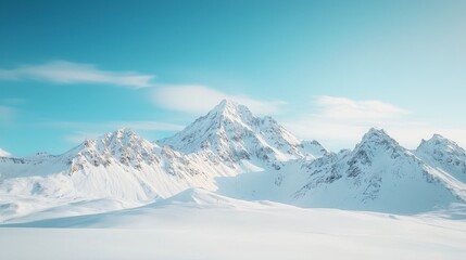 Obraz premium Snow-covered mountains under a clear blue sky create a serene winter landscape.