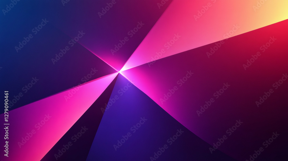 Poster Vibrant triangular shapes converging toward luminous central star, generating dynamic geometric pattern with intense color gradient