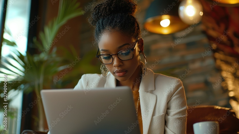Poster a professional working intently in a collaborative environment, embodying a sense of purpose in thei