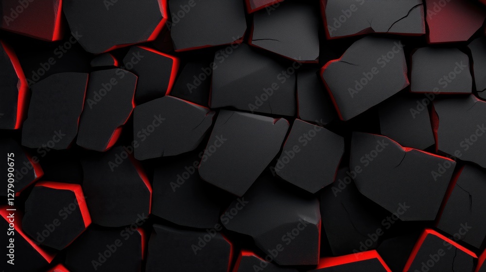 Poster dynamic polygonal pattern with bold black and red design elements, ideal for modern applications and