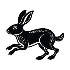 Black Hare Silhouette, Medieval Style, Heraldic Animal, Wildlife Illustration