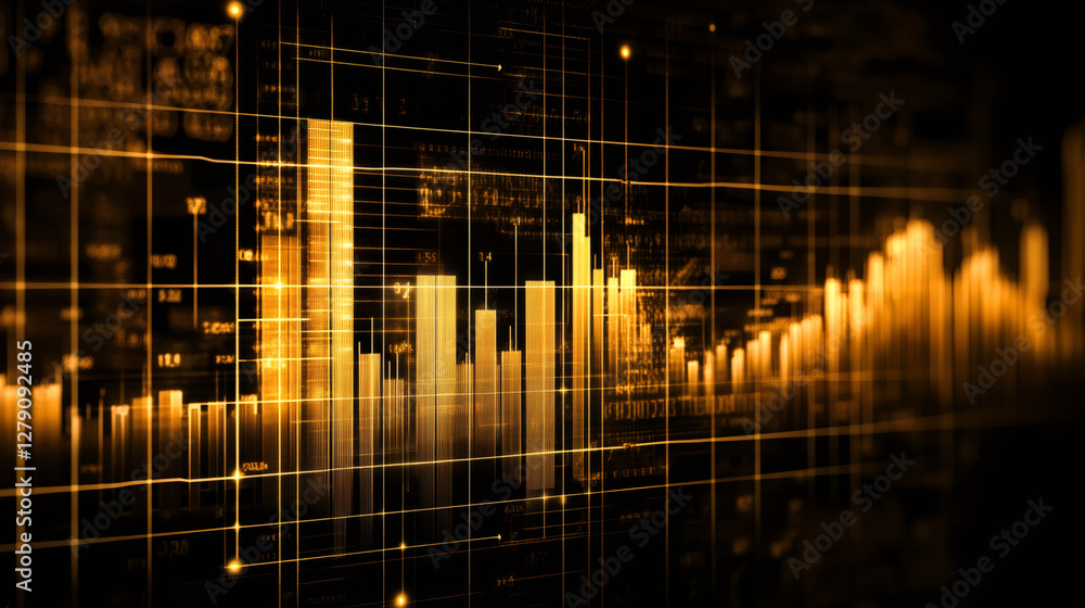 Aufkleber golden bar graph showing positive trend and financial success, with grid lines and numbers in the ba
