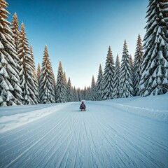 Sledding Hill Covered with Snow and Christmas Trees