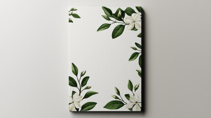 Elegant jasmine flower print with green leaves on white background