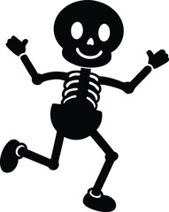 Skeleton dancing silhouette cartoon vector illustration for Halloween, spooky, party, festive, and fun themes, perfect for seasonal designs, graphics, and animated projects.