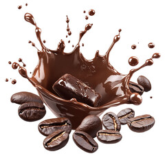 Coffee splash wave with coffee beans isolated on a white background