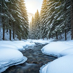 Frozen Water in a Mountain Stream