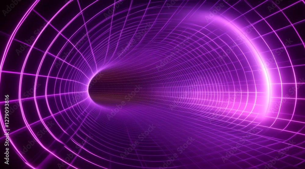 Poster vibrant purple tunnel with grid lines, perfect for creating an otherworldly effect in your animation