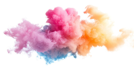 Fototapeta premium Colorful smoke swirl, vibrant hues of pink, orange, and blue create a dynamic visual, ideal for artistic projects and backgrounds. Isolated on white background or PNG