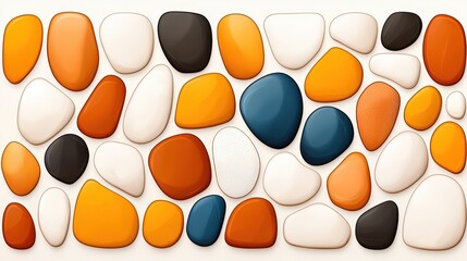 Colorful Pebbles on a Light Background Featuring a Variety of Shapes and Shades