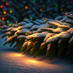 Christmas Lights on Snow-covered Evergreens