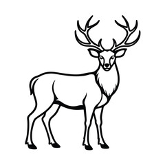 Obraz premium Majestic Stag Profile Antlers, Buck, Wildlife, Nature, Forest, Graphic, Design, Line Art, Illustrati