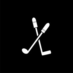 Simple illustration of two golf clubs icon isolated on black background.