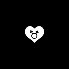 Illustration of an isolated line heart icon with a transgender symbol isolated on black background
