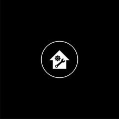 Tools icon. Repairs house sign icon. Home improvement icon isolated on black background
