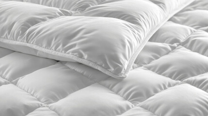 Obraz premium Luxurious close-up of a plush bed featuring crisp white linens in a premium hotel setting