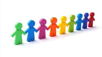 line of colorful figures holding hands, representing unity, friendship, and teamwork