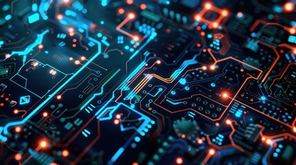 Obraz premium Glowing Circuit Board Data Flow Technology Background