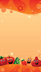 Design a vibrant vector banner advertising kids' food, featuring playful shapes and bright colors.  Include appetizing food illustrations.