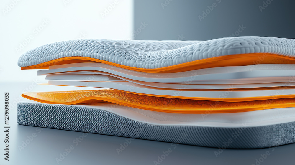 Poster showcasing innovative internal layers of a high-end mattress with detailed 3d rendering