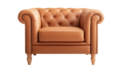 Luxurious tufted armchair, stylish orange upholstery, cozy living room accent, perfect for relaxation or decoration. Isolated on white background or PNG