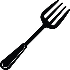 Fork silhouette vector illustration, ideal for kitchen utensils, restaurant icons, food design, dining tools, culinary graphics, cooking equipment, and cutlery symbols.