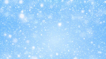 Fototapeta premium Gentle Snowfall on a Pale Blue Gradient Background with Sparkling White Light Accents and bokeh