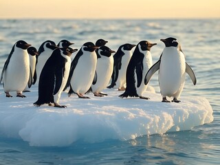 Fototapeta premium Penguins on ice in the ocean. 