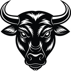 Angry bull head silhouette vector illustration, perfect for sports logos, mascots, tattoos, farm symbols, rodeo graphics, strong animal icons, and branding designs.