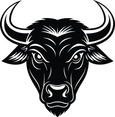 Angry bull head silhouette vector illustration, perfect for sports logos, mascots, tattoos, farm symbols, rodeo graphics, strong animal icons, and branding designs.
