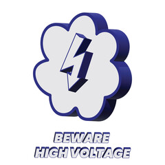 BEWARE HIGH VOLTAGE icon, designed in a bold and striking blue and white style. Below, the 