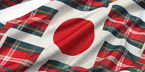Abstract Japanese Flag Plaid Double Exposure Art, Modern Design, AI Photo