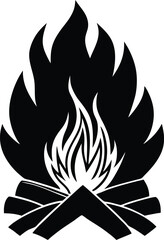 Campfire silhouette vector illustration ideal for outdoor, camping, fire, nature, warmth, adventure, hiking, bonfire, wood, wilderness, and relaxation designs.