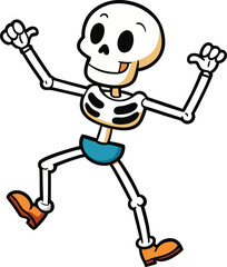 Cartoon skeleton dancing vector illustration, Halloween party, spooky, skeleton character, Halloween decoration, fun skeleton, vector art, horror, festive Halloween design.