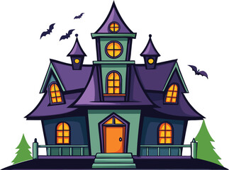 Haunted house vector illustration, spooky mansion, Halloween design, eerie house, creepy architecture, haunted mansion, dark, mysterious, spooky vector art, horror theme.