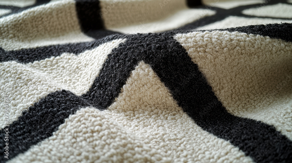 Poster Close-up view of a geometric patterned throw blanket showcasing its soft textures and modern design