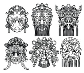 Tattoo art chinese opera hand drawing and sketch black and white